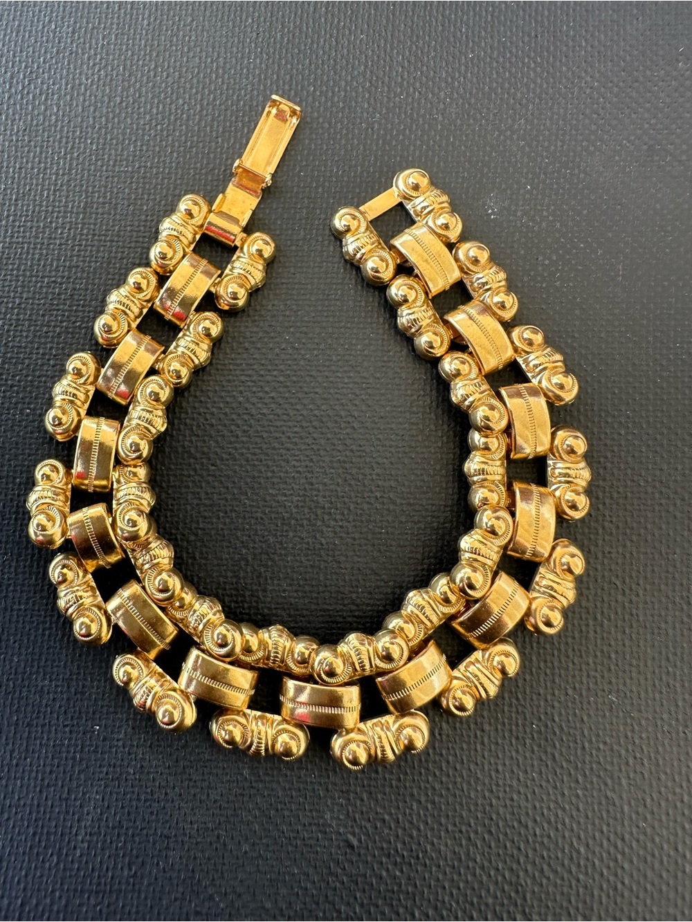 Vintage Gold Tone Book Link Chain Bracelet